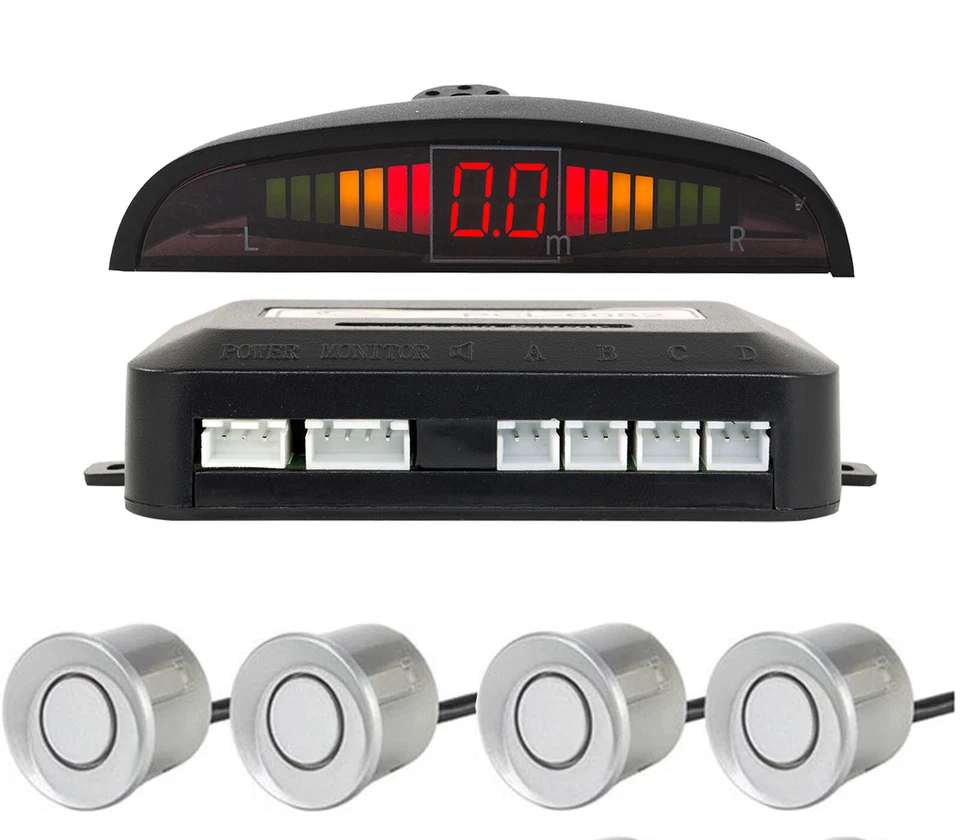 Kit 4 Sensori di Parcheggio Grigi Auto Display LED Cicalino Suono DR PCL-6082 - Immagine 1 di 4