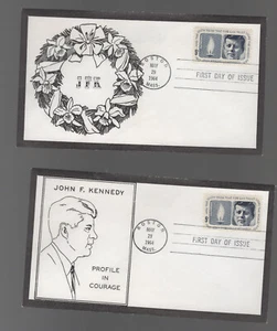 2 MOURNING COVERS John F Kennedy FDC 1964 different cachets - Picture 1 of 2