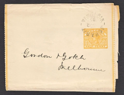 Victoria fine used half penny wrapper with scarce 1895 Jeparit postmark Cover