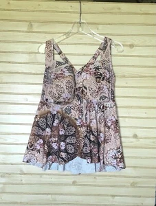 Tankini top donna Torrid marrone stampa senza fili toni terra fluidi 3 - Foto 1 di 11