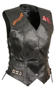 EVENT LEATHER WOMENS 9 PATCHES PROMOTIONAL LEATHER VEST w/ SIDE LACES - SAFP - Picture 1 of 2