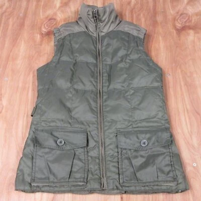AVALANCHE Olive Green Two Tone Color Block Quilted Vest Sz S Goose Down Feathers - Image 1 of 4