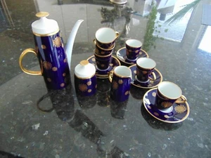 GERMAN LICHTE COBALT COFFEE SERVICE PORCELAIN SET. VERY OLD BUT NEVER USED. - Picture 1 of 7