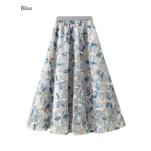 Women Flower Sequin Fairy Chiffon Skirt Summer Midi A-line Floral Boho Casual - Picture 1 of 15