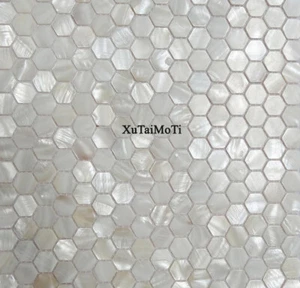 white hexagon shell mosaic mother of pearl kitchen backsplash bathroom wall tile - Picture 1 of 5