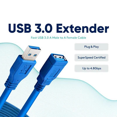 USB 3.0 Extension Extender Cable Cord Type A Male to A Female 3-15FT HIGH SPEED - Image 1 of 4