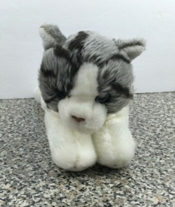 Ganz Webkinz Signature Grey Tabby Cat WKSS2005 Gold Foot White Plush 10" No Code