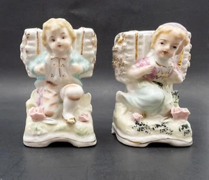 Vintage Porcelain European Victorian Pair Of Vases, Boy & Girl - Picture 1 of 9