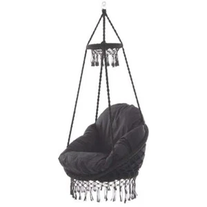 Vivere Macrame Fabric Hammock Chair 2.5' w/ Cushions Included Polyester Black - Picture 1 of 1