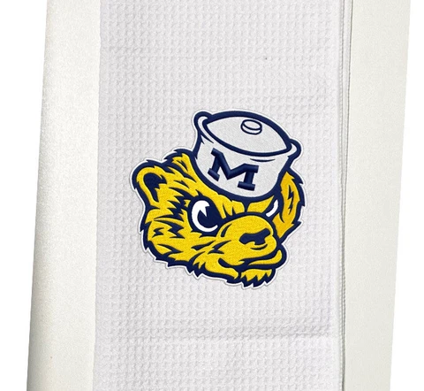 Michigan Wolverines Golf Towel, 12 x 20, with carabiner, White Cover