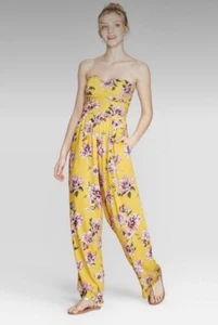 New Xhilaration Women's Yellow Floral Print Strapless Jumpsuit (XXL) C. - Picture 1 of 6