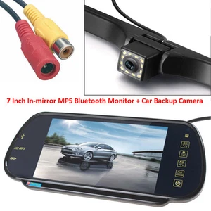 7" MP5 Bluetooth Car Rearview Mirror Monitor+12 LEDs Night Vision Backup Camera - Picture 1 of 10