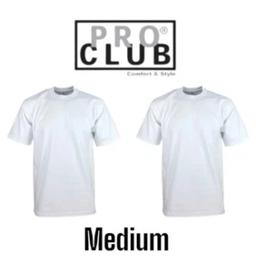 (2 Pack) Medium WHITE Pro Club Men's Heavyweight Short Sleeve Crew Neck T-Shirt - Picture 1 of 4