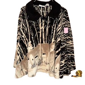 Vtg 90s Streetwear Womens OSFA All Over Print Wolf Nature Fleece Cape Sweater - Picture 1 of 4