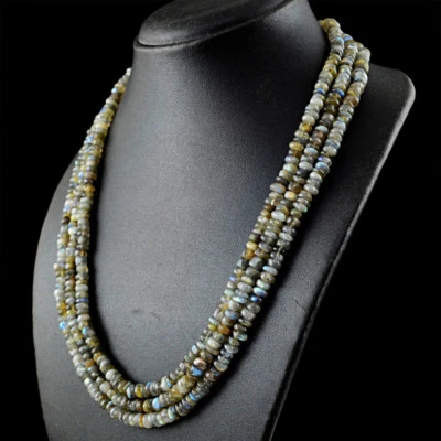 465.00 Cts Natural 3 Strand Blue Flash Labradorite Round Beads Necklace (DG) - Image 1 of 3