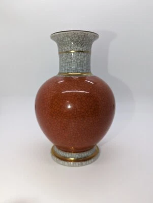 Jarrón Royal Copenhagen porcelana naranja y gris craquelado, altura 5,75 pulgadas Foto 1 de 4