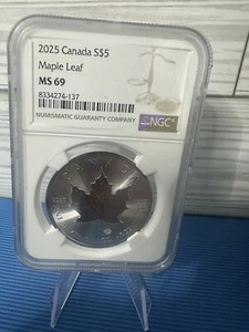 2025 Canada Maple Leaf $5 Silver Coin NGC MS69 Charles III .9999 Fine - Picture 1 of 4