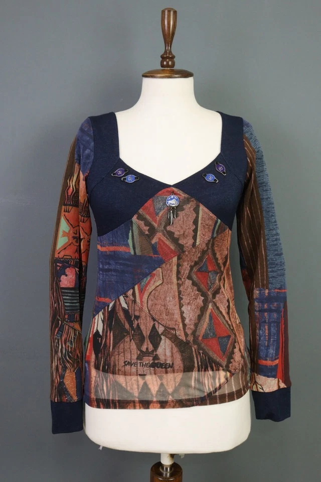 Save the Queen многоцветный абстрактный длинным рукавом блузка размер L - Изображение 1 из 4