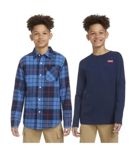 Levi's Youth Boys Flannel &Thermal Top Set Blue FREE SHIPPING size XS (5/6) NWT - Picture 1 of 4