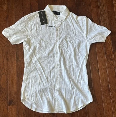 Nwt Tailored Athlete Short Sleeve White Linen Shirt Small - Image 1 of 4