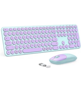 Seenda Wireless Keyboard and Mouse Set USB A and USB C Receiver Green and Purple - Afbeelding 1 van 6