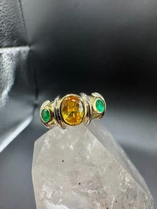 Anello in oro giallo 18 carati (750) zaffiro smeraldo - fatto a mano - Foto 1 di 16