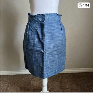 J. Crew Leinen Paperbag Taille Minirock 2 blau weiß - Bild 1 von 8