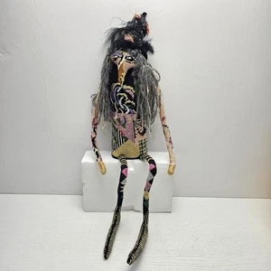 Primitive Volkskunst Halloween Hexe Voodoo Puppe Nadelspitze Textilkunst 23 Zoll  - Bild 1 von 9