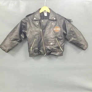 Harley Davidson Black Leather Youth Kids Biker Motorcycle Jacket Size 7 - Picture 1 of 9