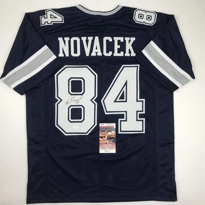 Autographed/Signed JAY NOVACEK Dallas Dark Blue Football Jersey JSA COA Auto - Image 1 of 4