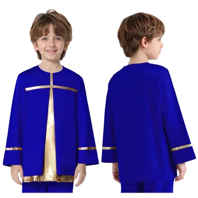 儿童男孩赞美舞蹈套衫上衣金属拼布礼仪崇拜衬衫 — 第 1/3 张图片