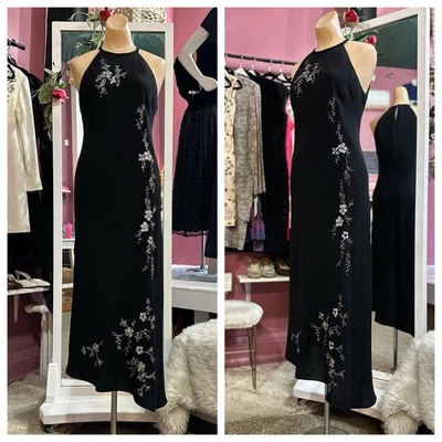 Maxi Vestido Vintage Años 90 Negro Floral Cuentas Sin Mangas Hada Caprichoso Formal M Foto 1 de 4