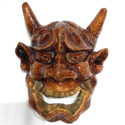 Máscara Noh Oni Hannya Demonio Japonés Vintage Antiguo Cerámica Acabado Esmalte Foto 1 de 4