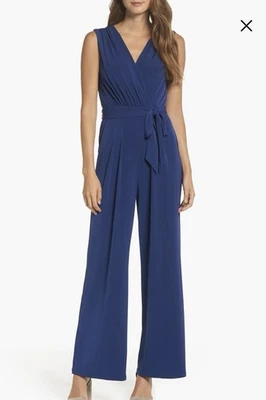 Mono Vince Camuto Pierna Ancha Imitación Envolvente Jersey Azul Bolsillos con Cinturón Talla S Foto 1 de 4