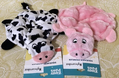 ZippyPaws 2-Pack SQUEAKY CRAWLER COW & PINK PIG Flat Dog Toy New -FREE SHIPPING- - Image 1 of 4