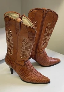 Vintage Damen Look Mexikanische Leder Westernstiefel Spitz High Heels - Bild 1 von 11