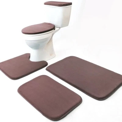 Memory Foam Bathroom Mat Set 3 Piece and Toilet Lid Cover Tank Rug Combo for ... - Image 1 of 4