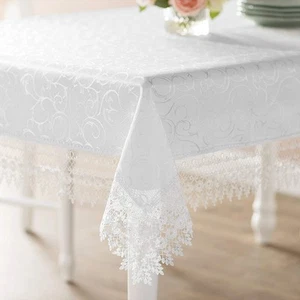 Flower Bow Vintage Lace Pattern Polyester Damask Jacquard Tablecloths, 60" X ... - Picture 1 of 3
