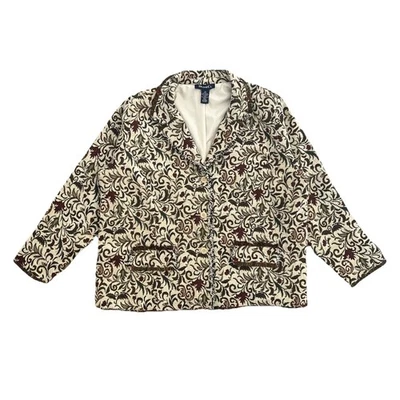 Denim & Co. Women’s 2X Floral Tapestry Jacket Lined Fringe Trim Boho Cottagecore - Image 1 of 4