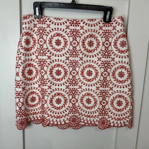 Loft Skirt Women's Size 6 Red White Floral Embroidery Cotton Viscose Preppy - Picture 1 of 8