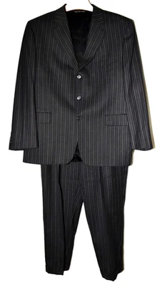 Jack Victor Gray Pin Striped 3 Button Mens Pleated Cuffed Pants Suit 44S Canada - Image 1 of 4