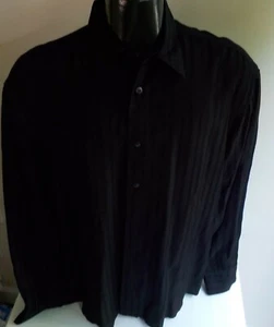 MONDO di Marco Rayon LS schwarz auf schwarz gestreiftes Shirt GR. LARGE - Bild 1 von 5