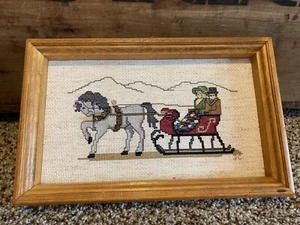 Vintage Christmas Winter Cross Stitch Victorian One Horse Open Sleigh Sampler - Imagen 1 de 6