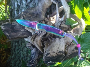 Tac Force Folding Rainbow Mirror Titanium Assist Open Folding Pocket KNIFE 848RB - Picture 1 of 4