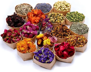 16 Bags Dried Flowers,100% Natural Dried Flowers Herbs Kit for Soap Making, DIY - Picture 1 of 7