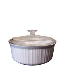 Corning Ware French White Stoneware Casserole Dish w/Lid 8.5" 2.5 qt. - Picture 1 of 6