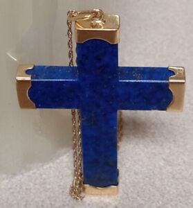 Lapis Lazuli Cross Pendant 14k Gold Religious Spirituality Christian