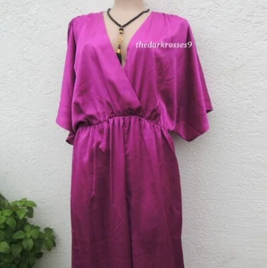 Mono mono satinado una pieza Boho 38 40 rosa lila mangas murciélago nuevo - Imagen 1 de 4