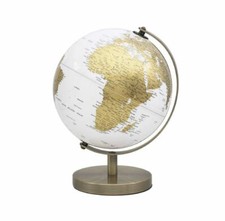 CONTEMPORARY GOLD AND WHITE SMALL GLOBE METAL BASE ATLAS TABLE DESK ORNAMENT