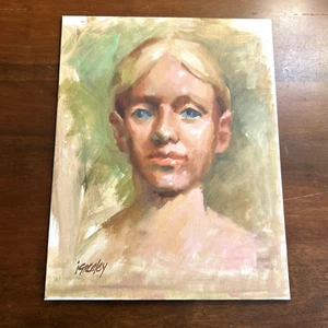 Ritratto su tela di uomo biondo occhi azzurri firmato iGraeley originale 14 x 11 - Foto 1 di 8